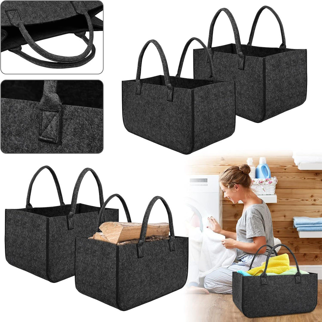 NAIZY Filztaschen 4 Stück Kaminholztasche Filz, Faltbar Gross Kaminholzkorb Filztasche Shopper für H