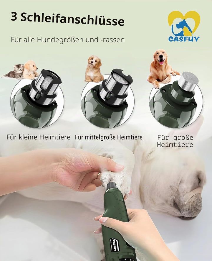 Casfuy Krallenschleifer für Hunde - (45 dB) 6-Gang-Haustier-Krallenschleifer mit 2 LED-Lichtern für
