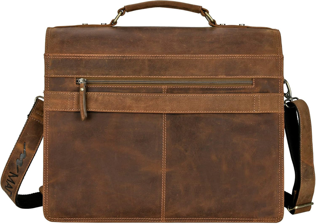 Marc Peter Amsterdam Aktentasche Leder XL Lehrertasche mit Laptopfach 15,6 Zoll grosse Ledertasche z