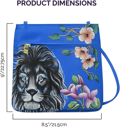 Anuschka Damen Cross Body aus Leder, handbemalt, Sapphire King