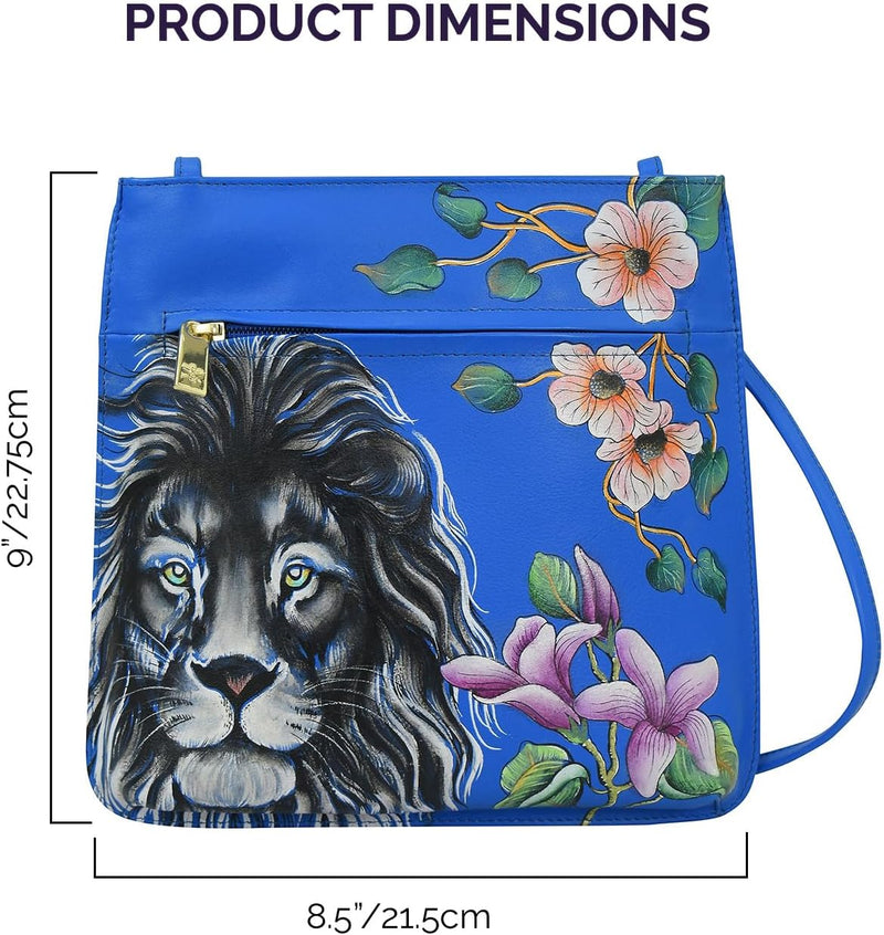 Anuschka Damen Cross Body aus Leder, handbemalt, Sapphire King