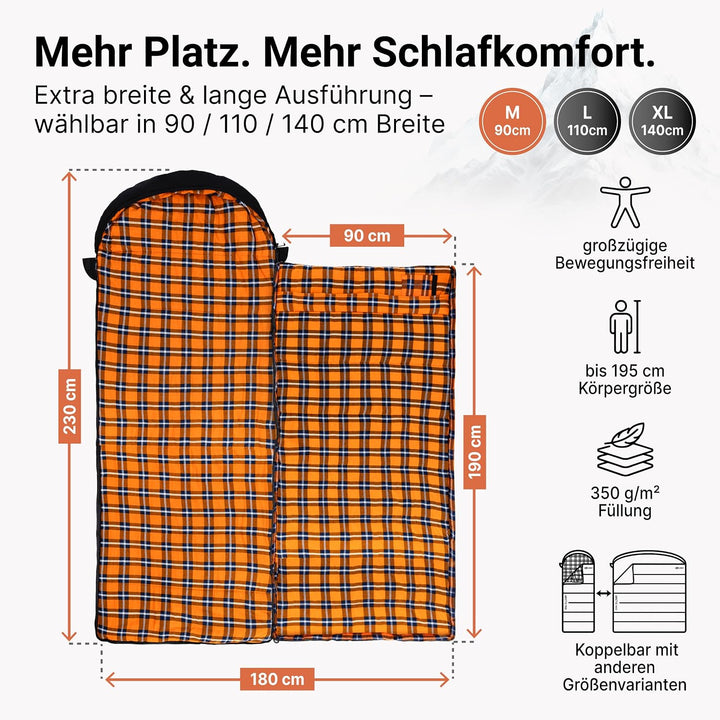 EXPLORER Arctic XXL Deckenschlafsack Winter -24°C Extrem – Camping Schlafsack aus 100% Baumwolle &amp; F