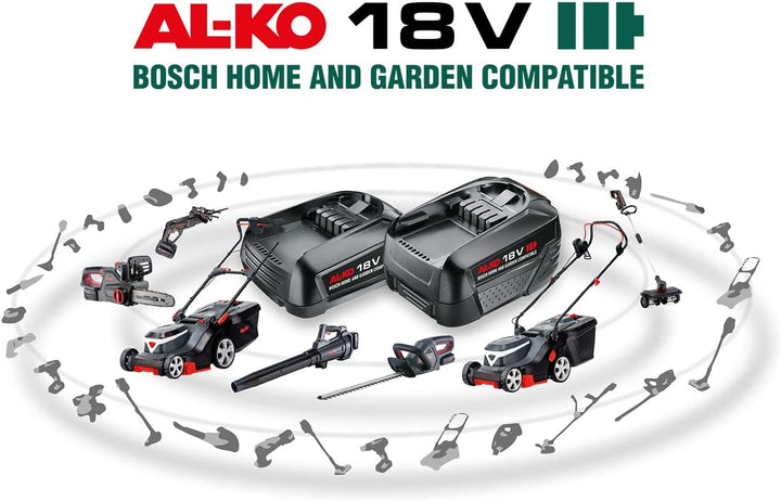 AL-KO 18 V Bosch Home and Garden Compatible Akku B100 Li 5,0 Ah, 105/46 min Ladedauer mit Ladegerät