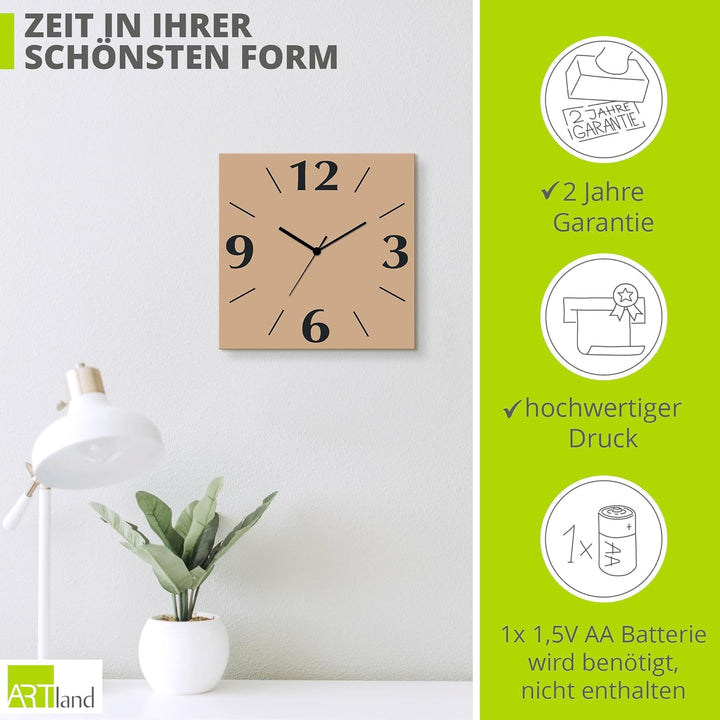 ARTLAND Wanddeko Wanduhr ohne Tickgeräusche Alu Quarzuhr 30x30 cm Quadratisch Lautlos 4 Ziffern Farb