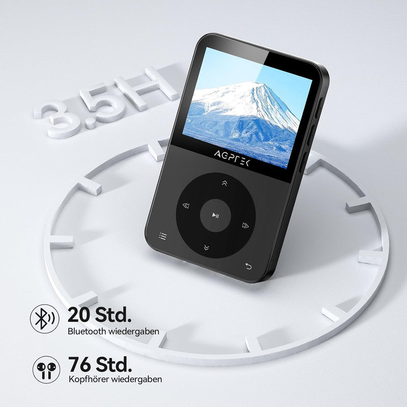 AGPTEK 64GB MP3 Player Bluetooth 5.3, mit 2,3 Zoll TFT horizontalem Farbbildschirm, MP3 Player mit K