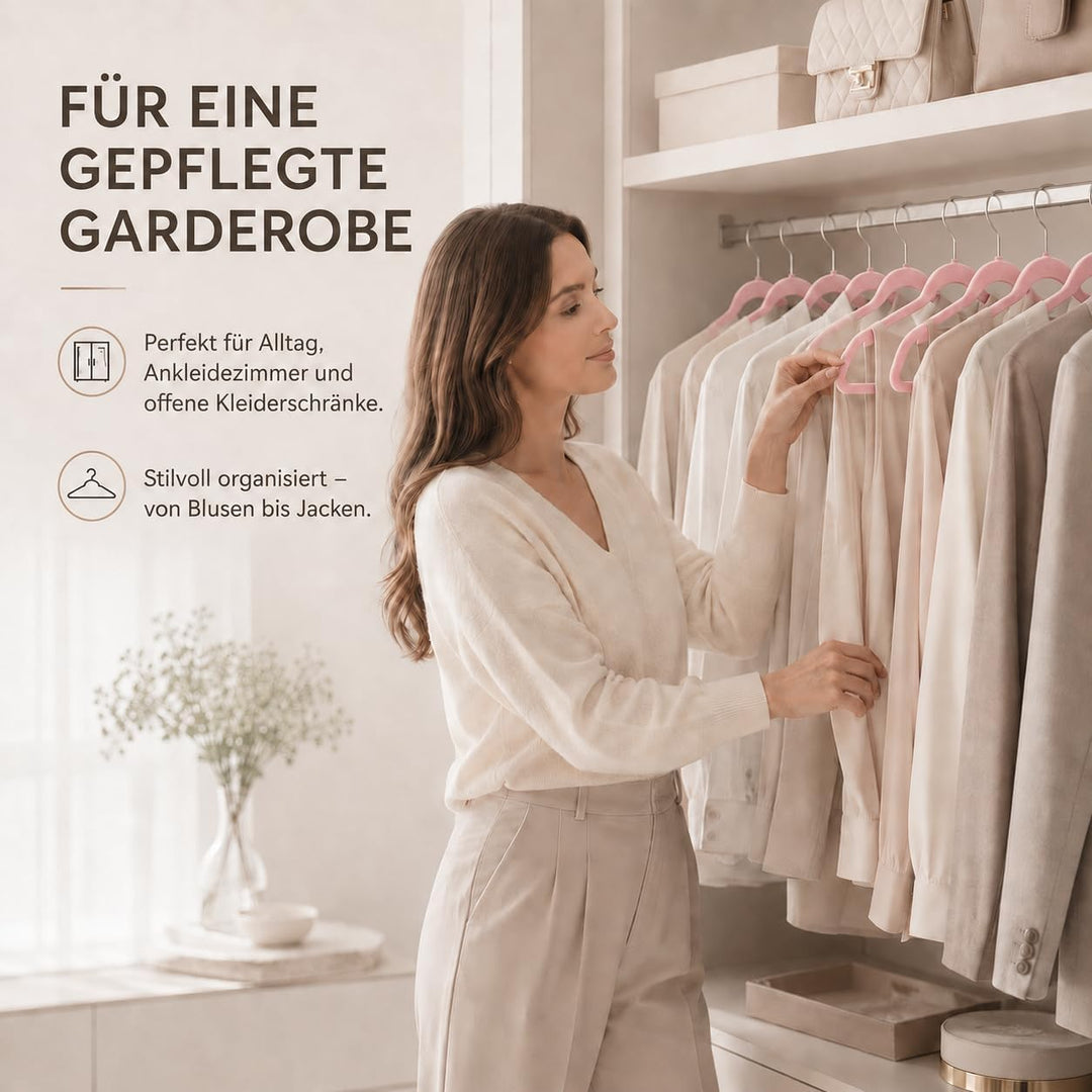 HOUSE DAY Kleiderbügel Samt 40 Stück Rosa | Kleiderbügel Platzsparend Filz Bügel, 360° Drehbarer Hak