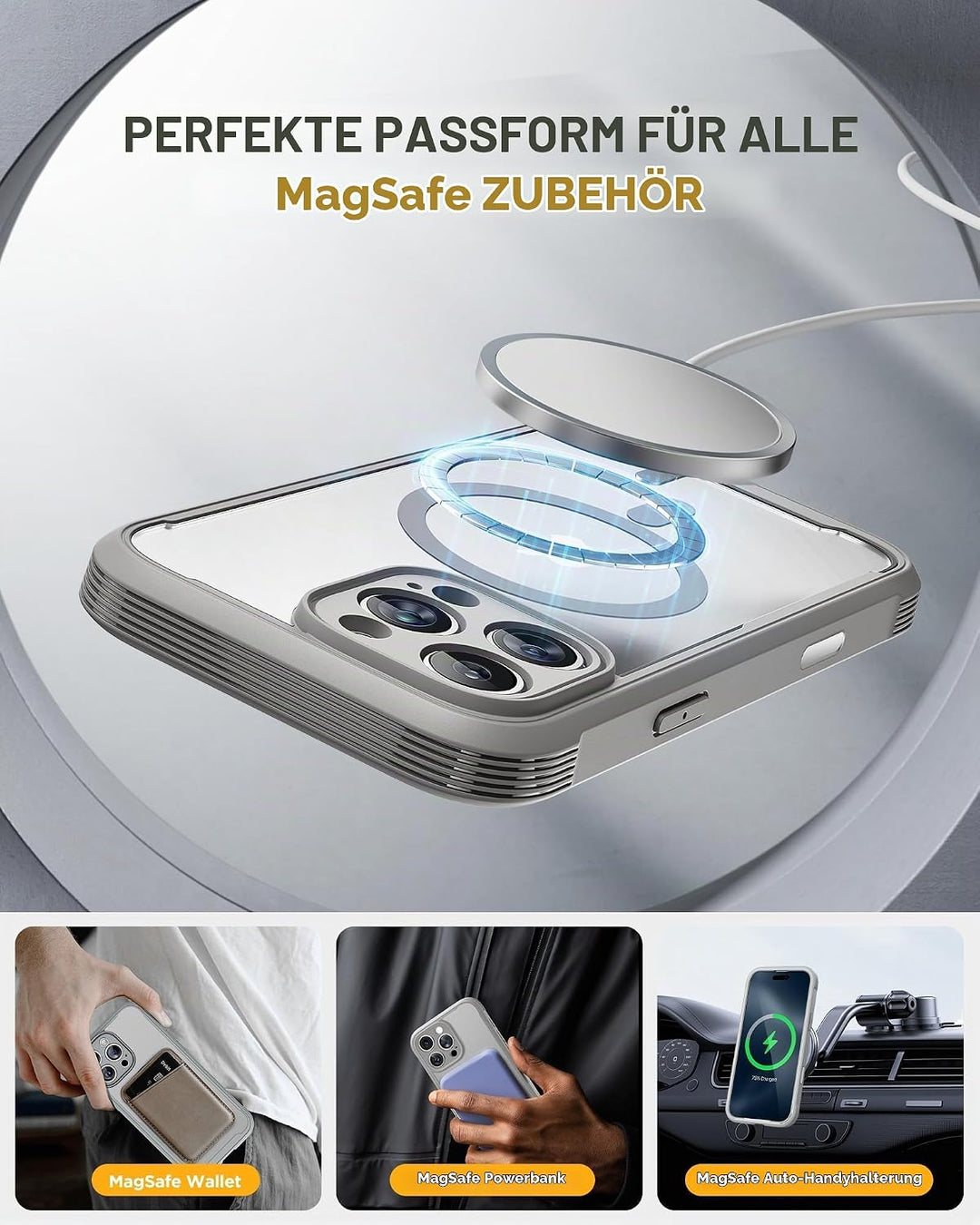 Miracase 360 Grad für iPhone 16 Pro Max Hülle 6,9 Zoll mit Magsafe, Eingebaut Glas Schutzfolie Kompl