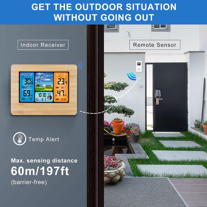 ONEVER Funkwetterstation Digital Color Forecast Wetterstation Mit Alarm und Temperatur/Feuchte/Barom