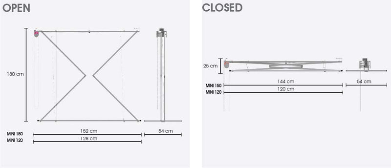 Foxydry Mini, Decke-Wäscheständer, vertikaler Wäscheständer, zusammenklappbar in Aluminium und Stahl