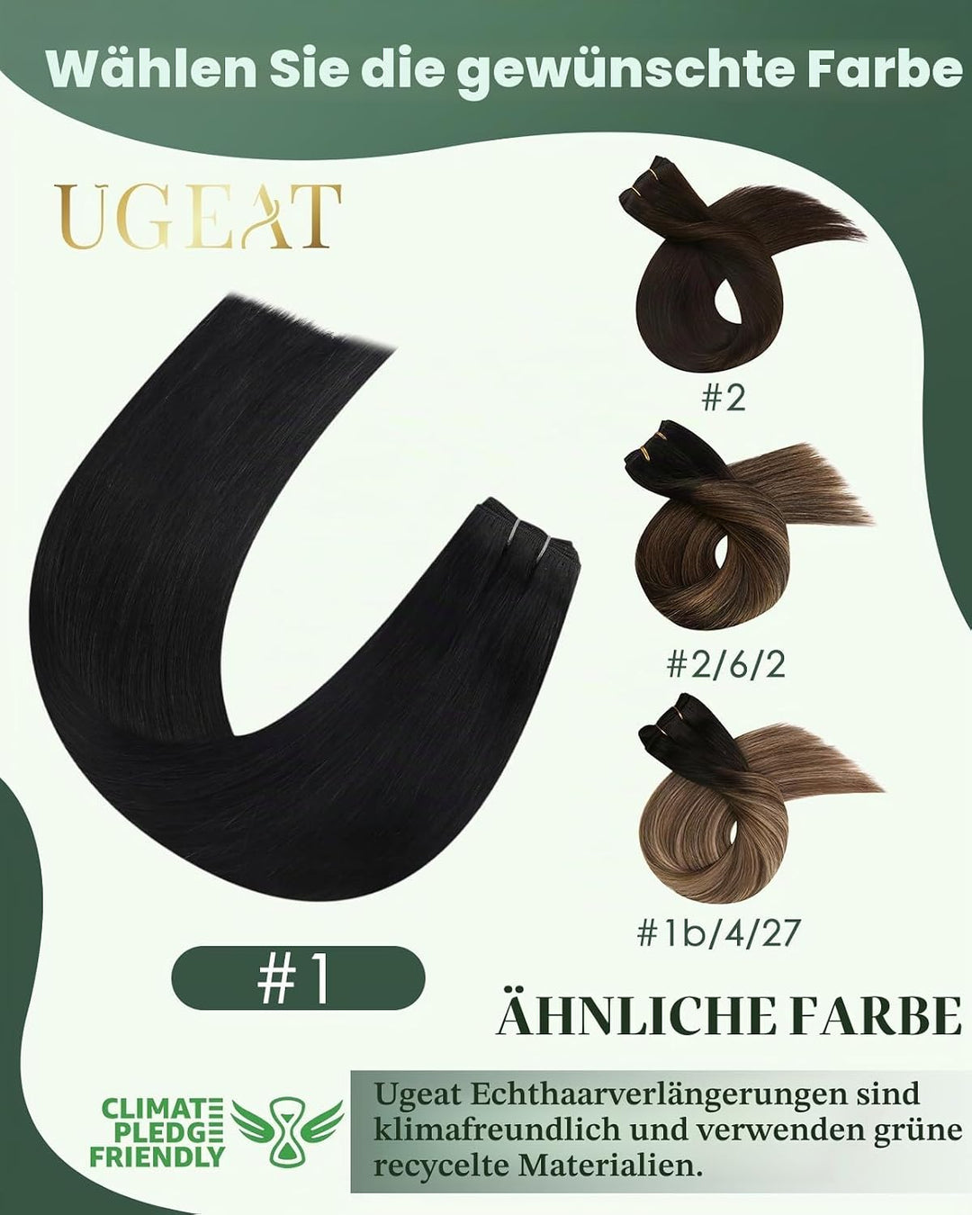 Ugeat Tressen Extensions Echthaar Schwarz 