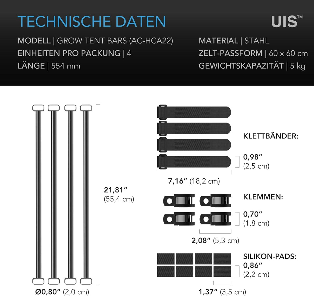 AC Infinity Verstärkungsstangen-Set 60 x 60 cm – Zur Stabilisierung von Growzelten, ideal zur Befest