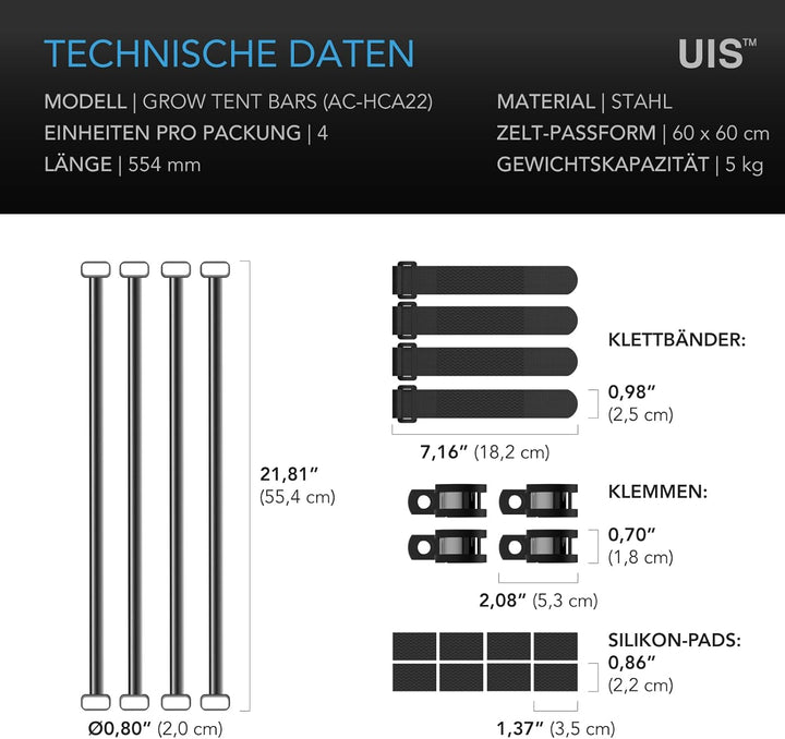AC Infinity Verstärkungsstangen-Set 60 x 60 cm – Zur Stabilisierung von Growzelten, ideal zur Befest