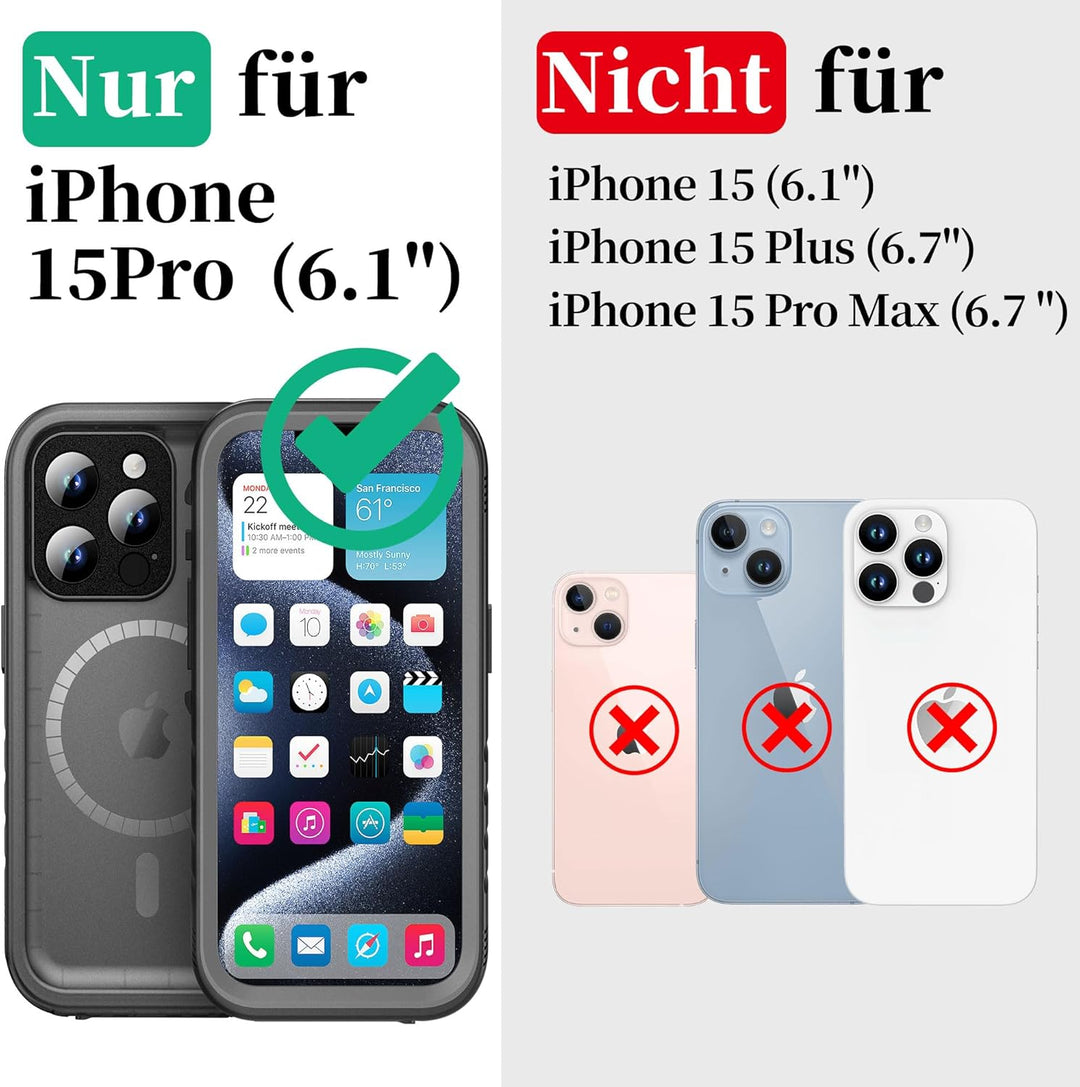 Cozycase Magnetisch Hülle für iPhone 15 Pro wasserdichte 360 Grad Panzerhülle Outdoor [Kompatibel mi