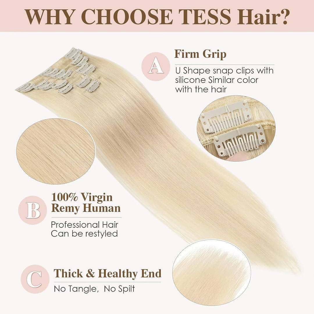 TESS Clip in Extensions Echthaar, 8pcs Clip in Haarverlängerung Remy Echt Haare Natürliche 18 Clips