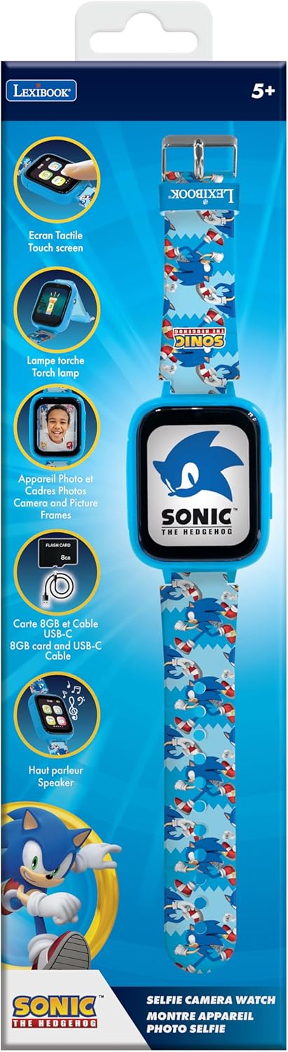 Lexibook, Sonic The Hedgehog, Selfie-Kamera-Uhr, HD-Touchscreen, 720p-Kamera, MP3-Player, Eingebaute