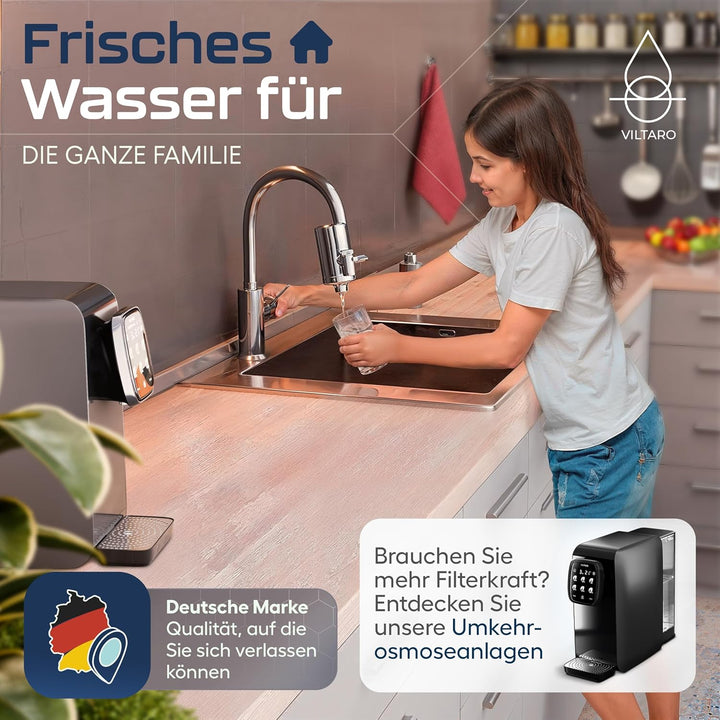 VILTARO® Wasserfilter Kartusche mit Kalkschutz | Filterkartusche für Wasserfilter Wasserhahn | Wasse