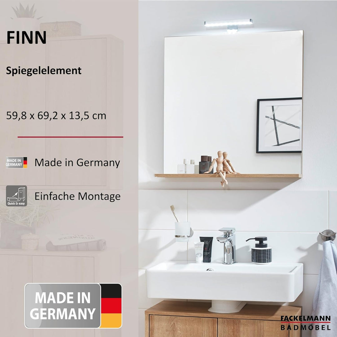 FACKELMANN Spiegelelement Finn/Badspiegel mit Ablage/Masse (B x H x T): ca. 60 x 69,5 x 13,5 cm/hoch