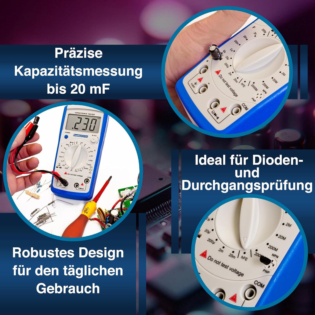PeakTech Digital Kapazitätsmessgerät 20MF / Widerstandmessgerät 2000 Mohm/Durchgangsprüfer/DIODEN Te