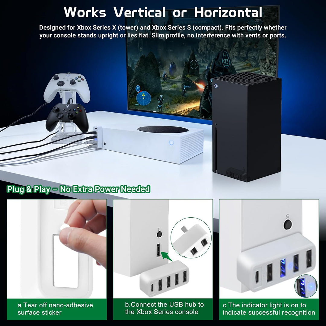 Joso USB-Hub mit 5 Anschlüssen für die Xbox-Serie, Hochgeschwindigkeits-USB-Anschluss ExpanderAdapte