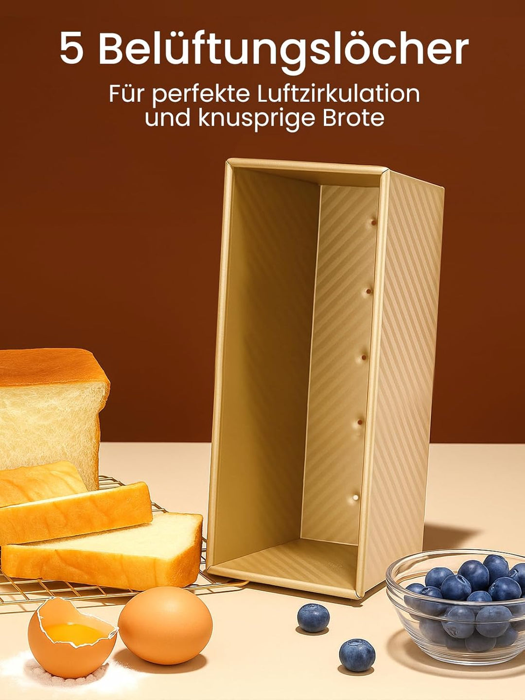 Premium Brotbackform mit Deckel 34,5×13,5×12cm Extra Hohe Toastbrot Backform, Antihaft-Beschichtung,