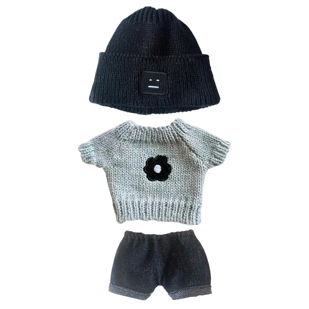 niannyyhouse 20cm Plüsch Puppe Kleidung Quadrat Gesicht Hut Pullover Jeans 8in Stuffed Doll Dressup