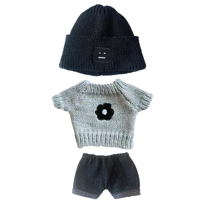 niannyyhouse 20cm Plüsch Puppe Kleidung Quadrat Gesicht Hut Pullover Jeans 8in Stuffed Doll Dressup
