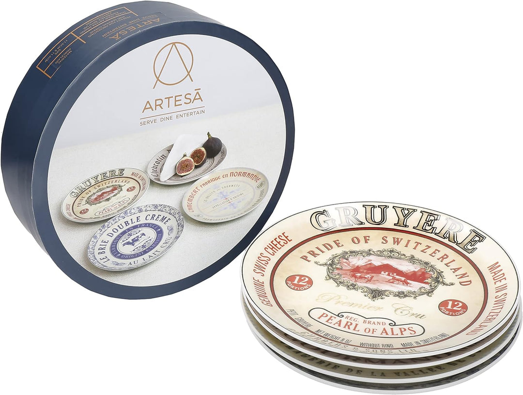 Set Of 4 Gourmet Cheese Porcelain Side Plates In Hat Box (Seitenplatte) Rustikal, Rustikal
