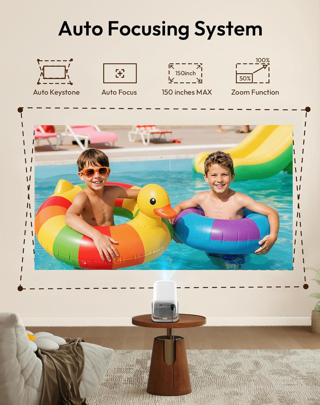 [Kompatibel mit Netflix & Elektrischer Focus] Beamer Gimbal N5 1080P Mini Beamer mit WiFi & Bluetoot