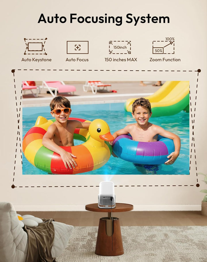 [Kompatibel mit Netflix & Elektrischer Focus] Beamer Gimbal N5 1080P Mini Beamer mit WiFi & Bluetoot