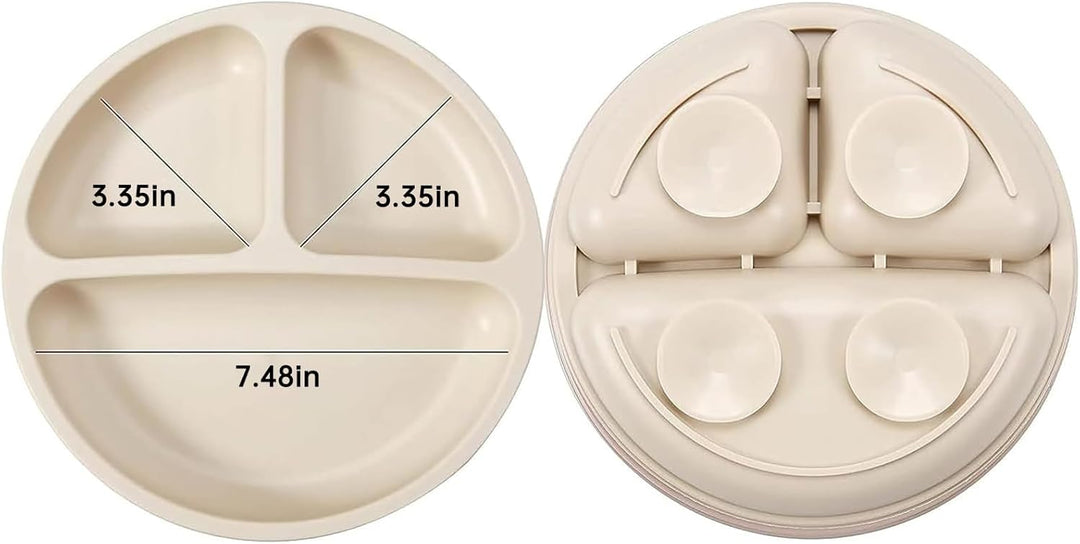 PandaEar Silikon Baby Geschirrset mit Saugnapf, 2 Unterteilt Kinderteller + 2 Saugnäpfe Baby Breisch