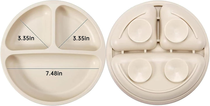 PandaEar Silikon Baby Geschirrset mit Saugnapf, 2 Unterteilt Kinderteller + 2 Saugnäpfe Baby Breisch