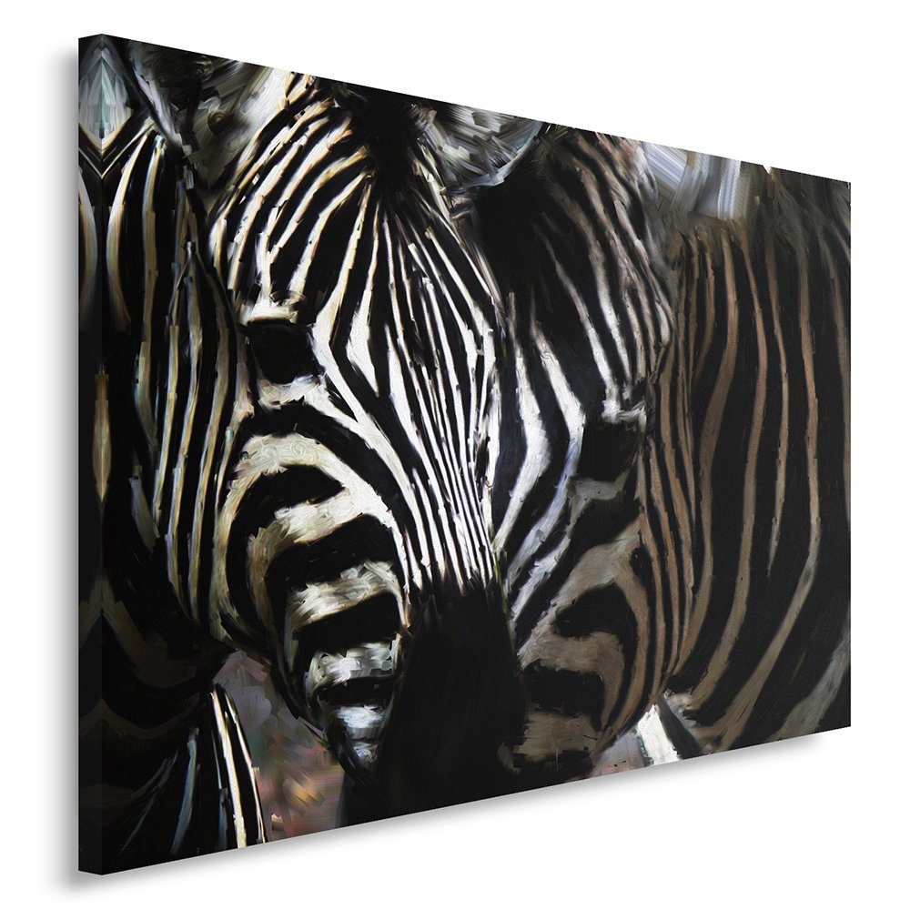 Feeby, Leinwandbild, Bilder, Wand Bild, Wandbilder, Kunstdruck 80x120cm, Zebra, Tier, Streifen, SCHW