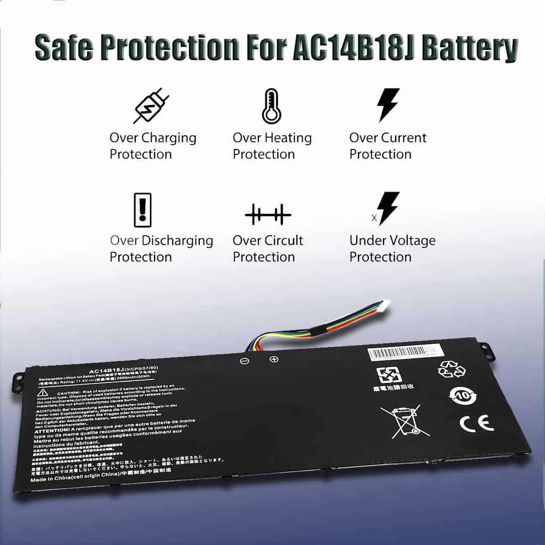 FengWings® AC14B13J AC14B18J Akku 11.4V 2600mAh, Kompatibel mit Acer Chromebook 11 CB3-111 CB5-311 /