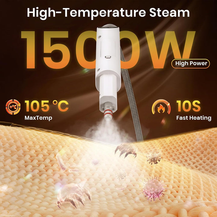 1500W Dampfreiniger Handgerät, Steam Cleaner, 10S Aufheizzeit, 2L Tank, 4.7M Kabel, 4Bar Druck, Damp