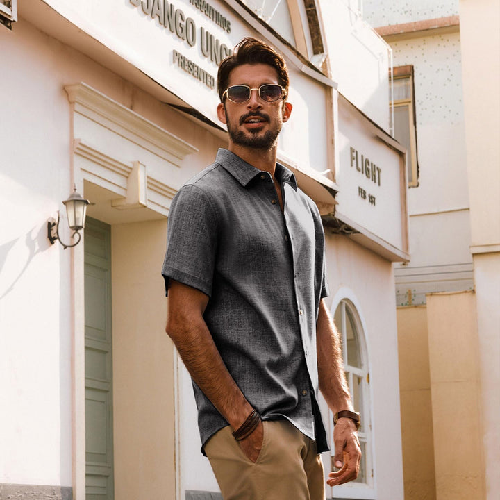 PJ PAUL JONES Hemd Herren Kurzarm Freizeit Button Down Shirt Sommer Strandhemd Regular Fit Herrenhem