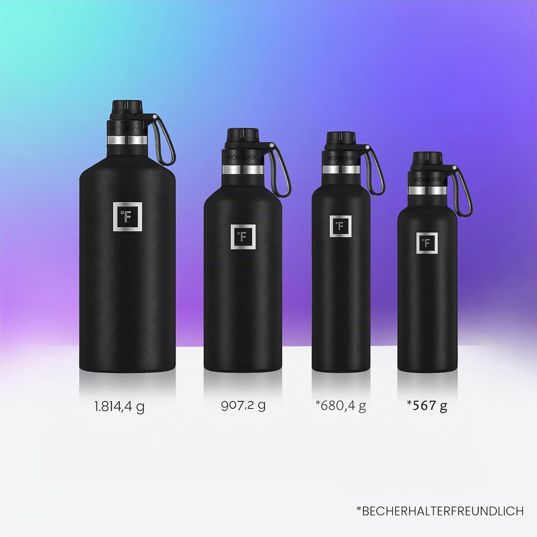 IRON °FLASK Edelstahl Trinkflasche mit 3 Deckel - Auslaufsicher Thermosflasche - Metall Wasserflasch