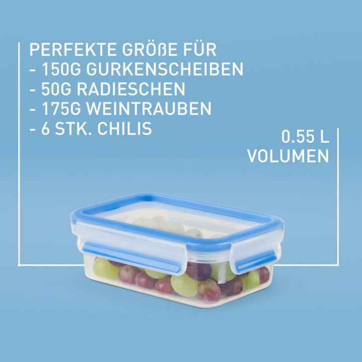 EMSA Clip & Close Frischhaltedosen-Set, rechteckig, 3 x 0,55 L, Aufbewahrungsboxen, 100 Prozent dich