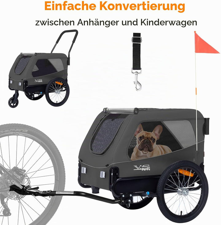 Tiggo VS Pets Medium Hundeanhänger &amp; Buggy 2in1 Fahrradanhänger Hundebuggy Jogger 80204 Grau, Grau