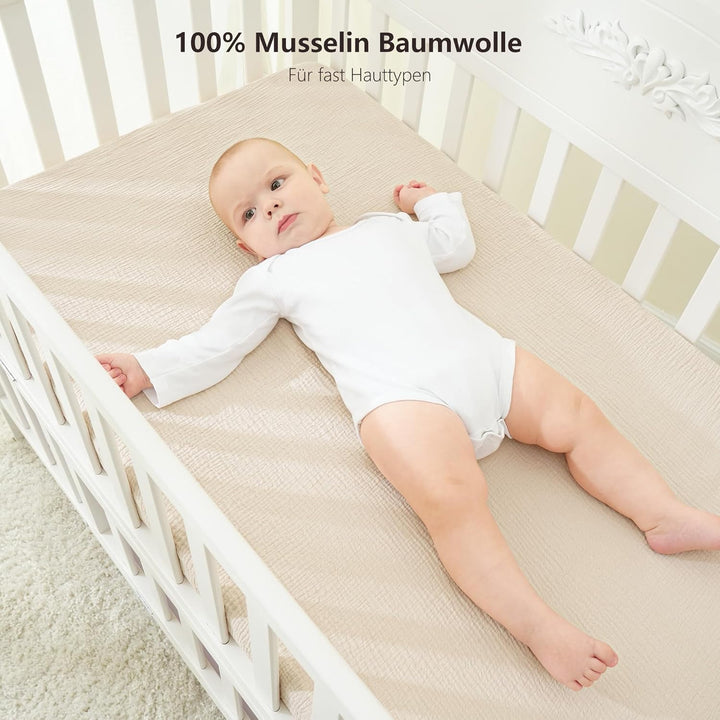 Bearmoss 2er Set Kinder Spannbettlaken,Musselin-Bettlaken 100% Baumwolle Baby-Bettlaken 60x120cm/140