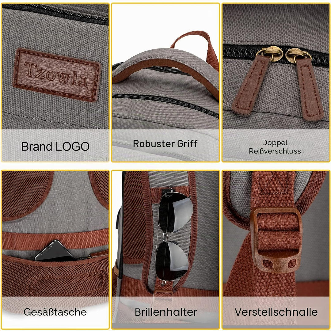 Tzowla Canvas Laptop Rucksack aus Segeltuch,Reise Backpack Tasche Herren und Damen,Arbeit Reiserucks
