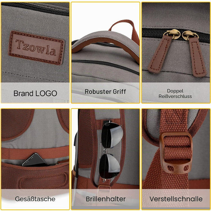 Tzowla Canvas Laptop Rucksack aus Segeltuch,Reise Backpack Tasche Herren und Damen,Arbeit Reiserucks