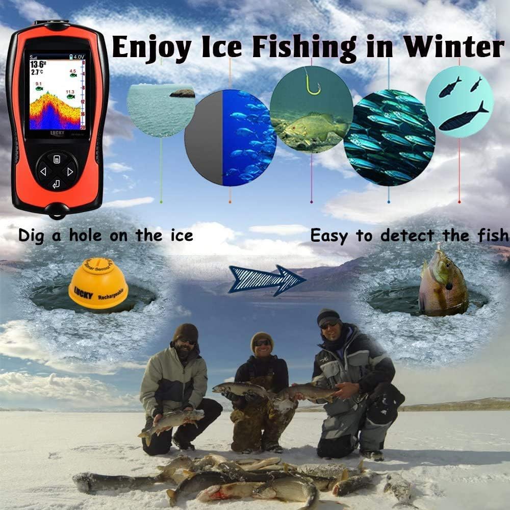LUCKY Tragbarer Fischfinder Wandler Sonarsensor Wasser Tiefenmesser LCD Bildschirm Echolot Fischfind