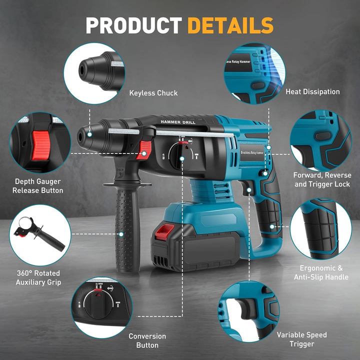 Batteriehammerbohrer für professionelles 18 V System, Haedswer kompatibel mit der Makita 18 V Batter