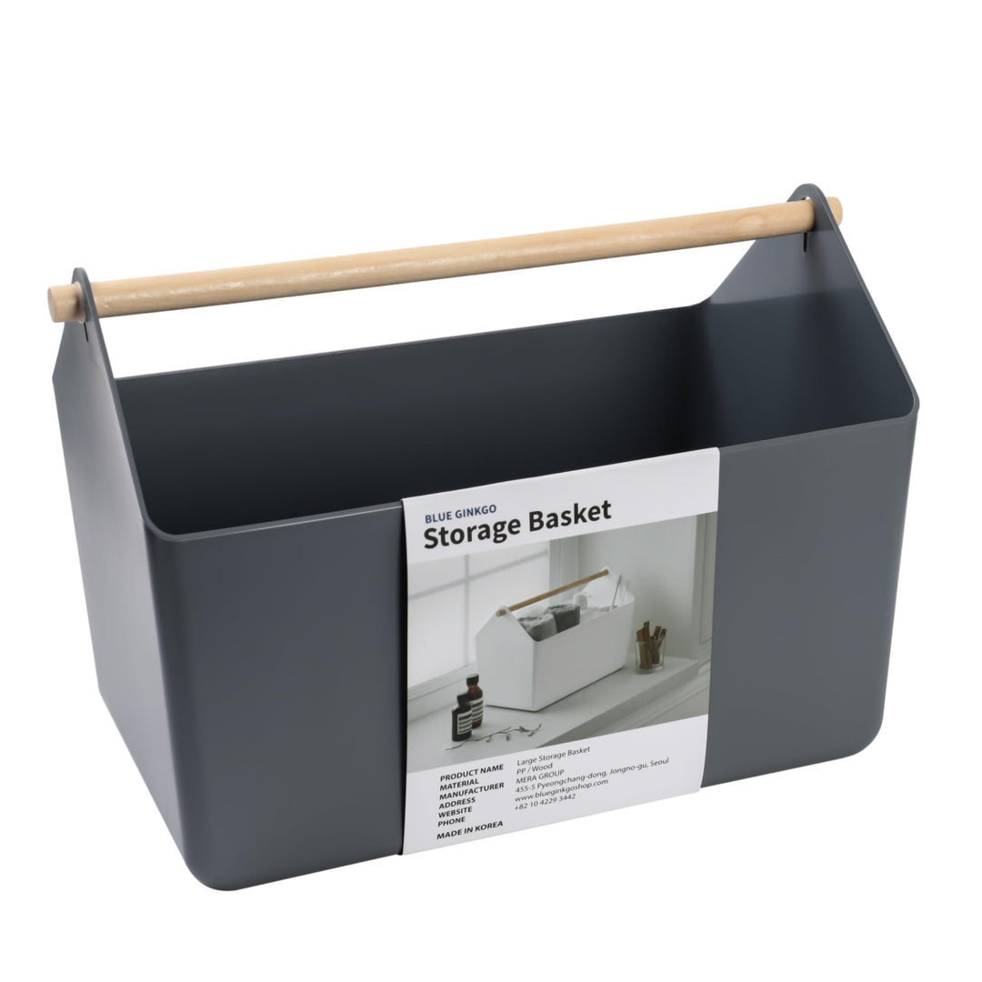BLUE GINKGO Grosse Aufbewahrungskiste – Kunststoff-Caddy mit Holzgriff für Bad, Vorratsraum oder Rei