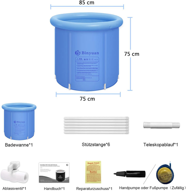 Aufblasbare Faltbare Badewanne Erwachsene, 75x75cm Faltbar Eisbad Eistonne Badewanne FüR Hydrotherap