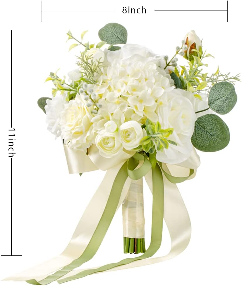 FEILUOYI Hochzeits-Brautstrauss, Brautjungfern-Blumenstrauss, künstlicher Hochzeitsstrauss, weisse R