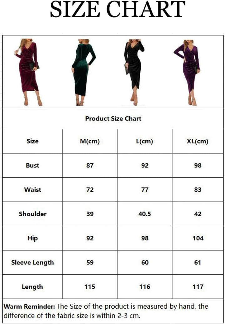 XIVISTO Damen Lange Samtkleid Langarm V-Ausschnitt Bodycon Kleid Elegant Abendkleid Vintage Party Co