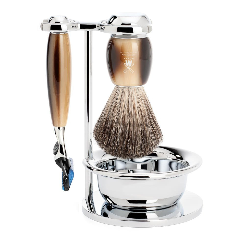 MÜHLE Rasierset mit Schale - Vivo Serie - Reines Dachshaar - kompatibel mit Gillette-Klingen - Edelh