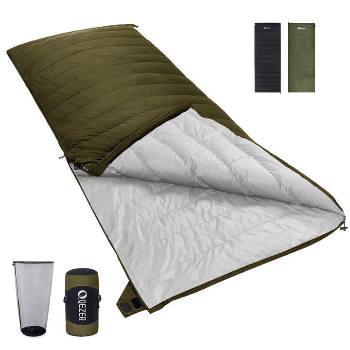 QEZER Daunenschlafsack Ultraleicht Deckenschlafsack kleines Packmass für Camping und Trekking 3~4 Ja