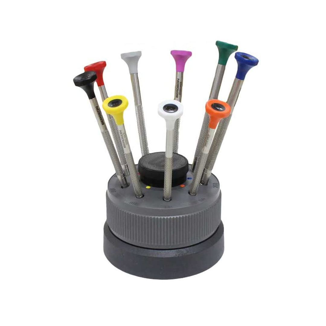 Bergeon 30081-S09 ergonomische Schraubendreher auf Sockel, 0,50 bis 2,5 mm, HS30081-S09, 9 Stück